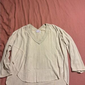 Out From Under Cream Ribbed Knit V-Neck Top